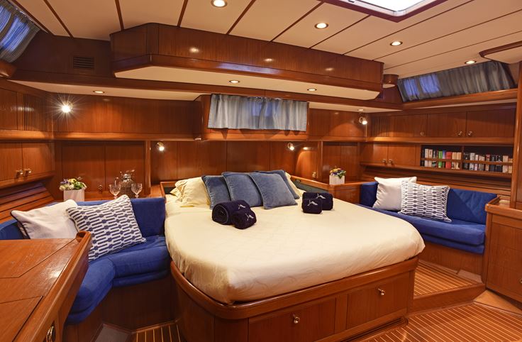 Swan 77 - CYGNUS MONTANUS II - The owners cabin is palatial! It is well separated from the remainder of the yacht creating lots of privacy. The large bed is surrounded with plush settees and a writing desk together with ample storage space