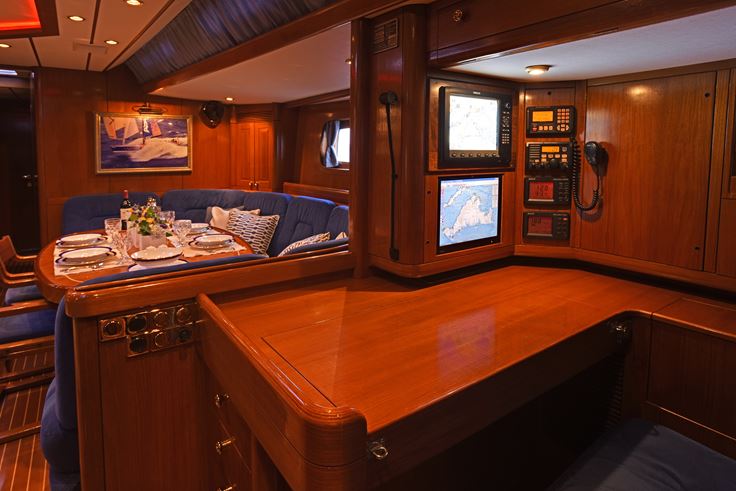 Swan 77 - CYGNUS MONTANUS II - The desk at the navigation station is oversized allowing for paper charts, if required, to be opened. Strategically located to maximize on-deck and below deck communications