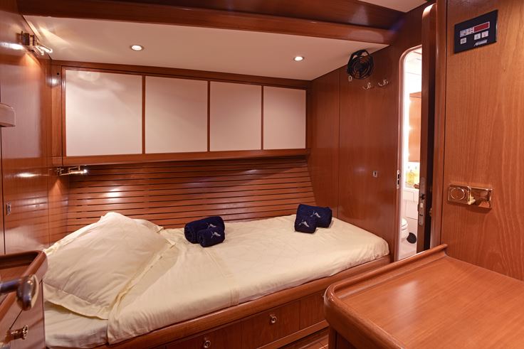 Swan 77 - CYGNUS MONTANUS II - The port VIP guest cabin has a comfortable double bed with an optional drop down Pullman bunk and an ensuite head with shower